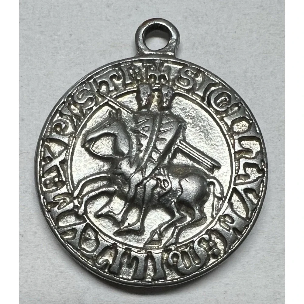 Templar Order Seal Pendant Medieval Crusades Amulet Pewter Double Sided Round